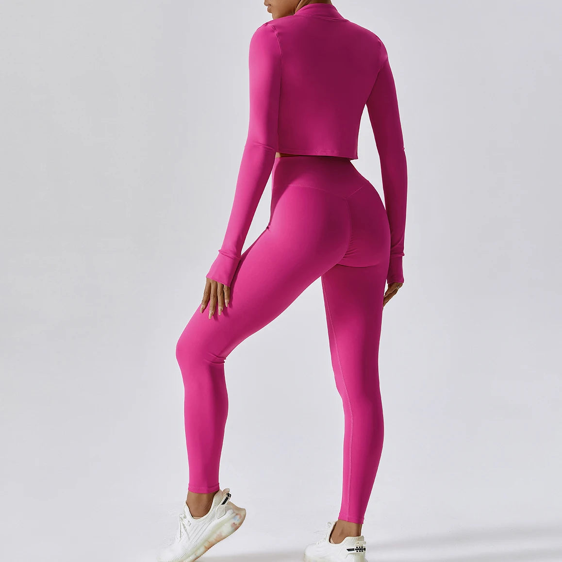 YIYI Breathable High Stretchy Workout Sets Cropped Jacket Sets 3pcs Gym
