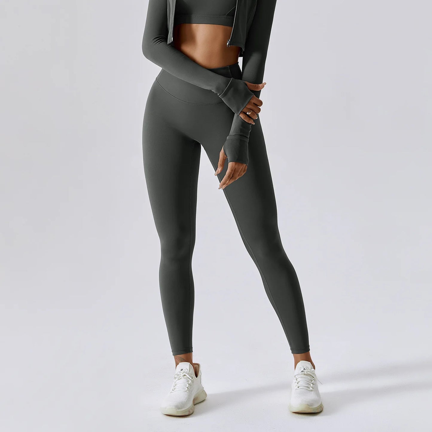 YIYI Breathable High Stretchy Workout Sets Cropped Jacket Sets 3pcs Gym
