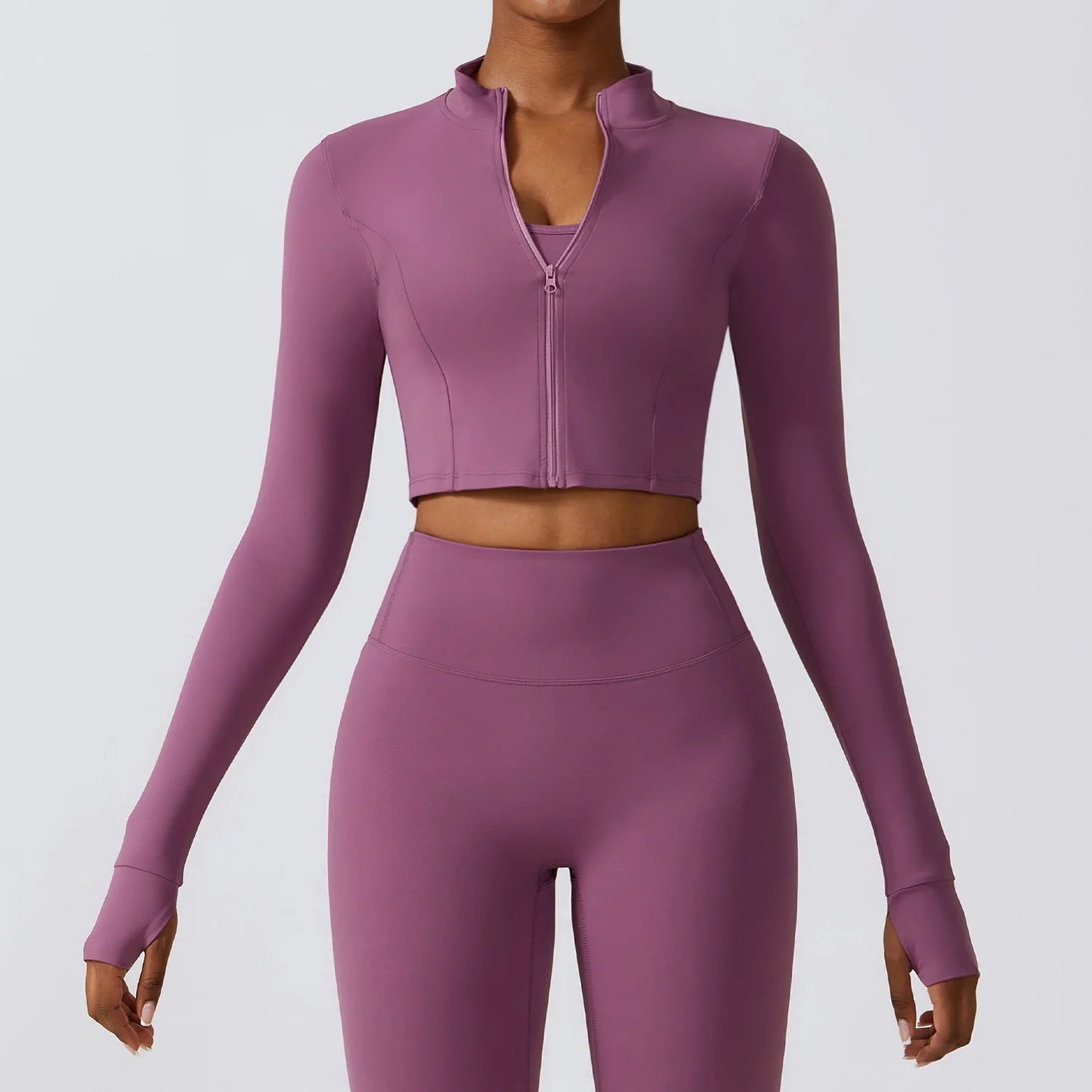 YIYI Breathable High Stretchy Workout Sets Cropped Jacket Sets 3pcs Gym