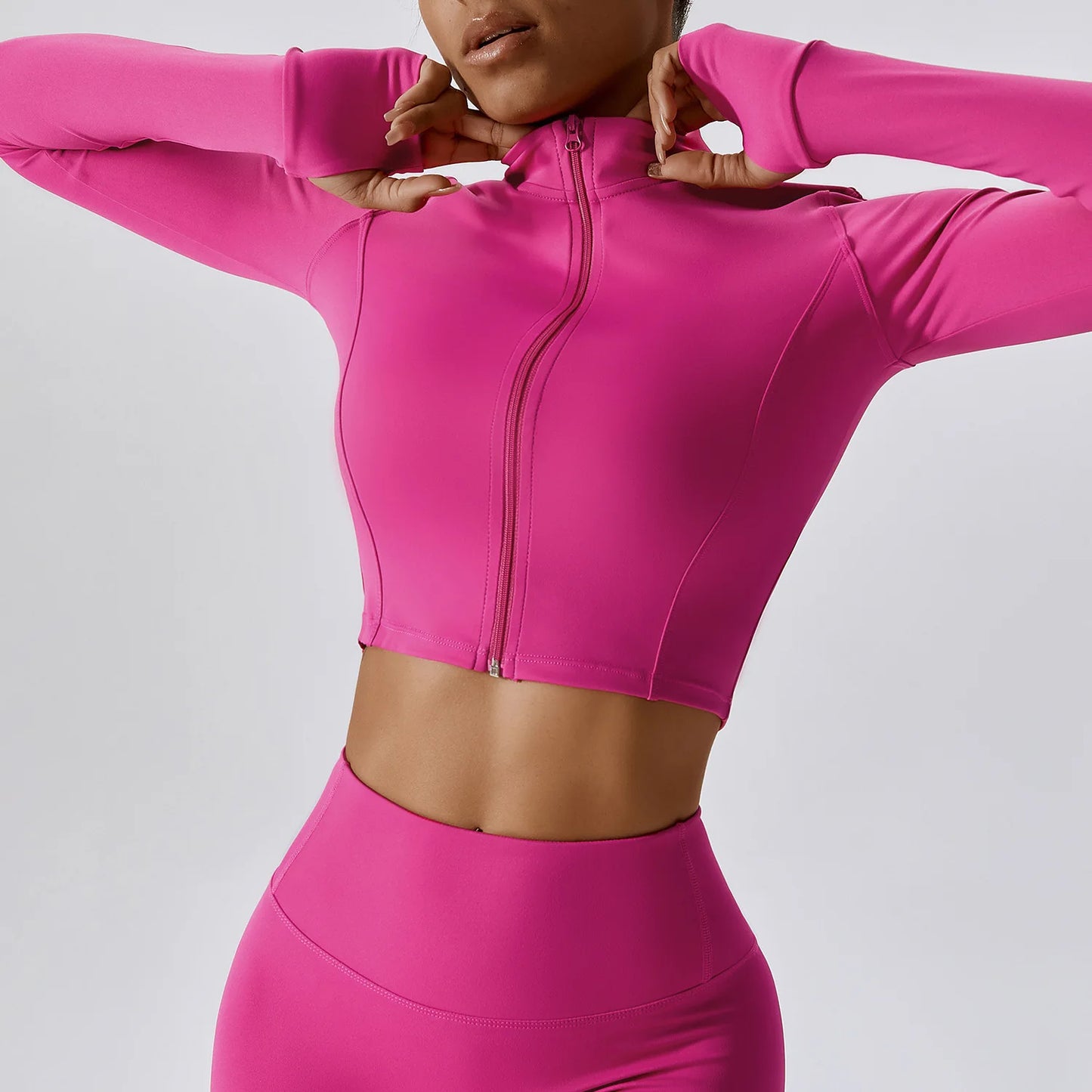 YIYI Breathable High Stretchy Workout Sets Cropped Jacket Sets 3pcs Gym