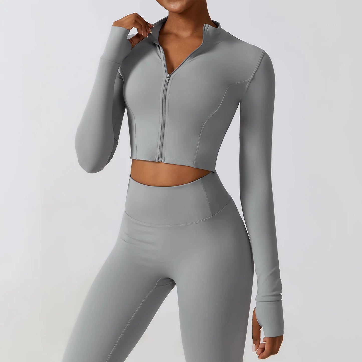 YIYI Breathable High Stretchy Workout Sets Cropped Jacket Sets 3pcs Gym