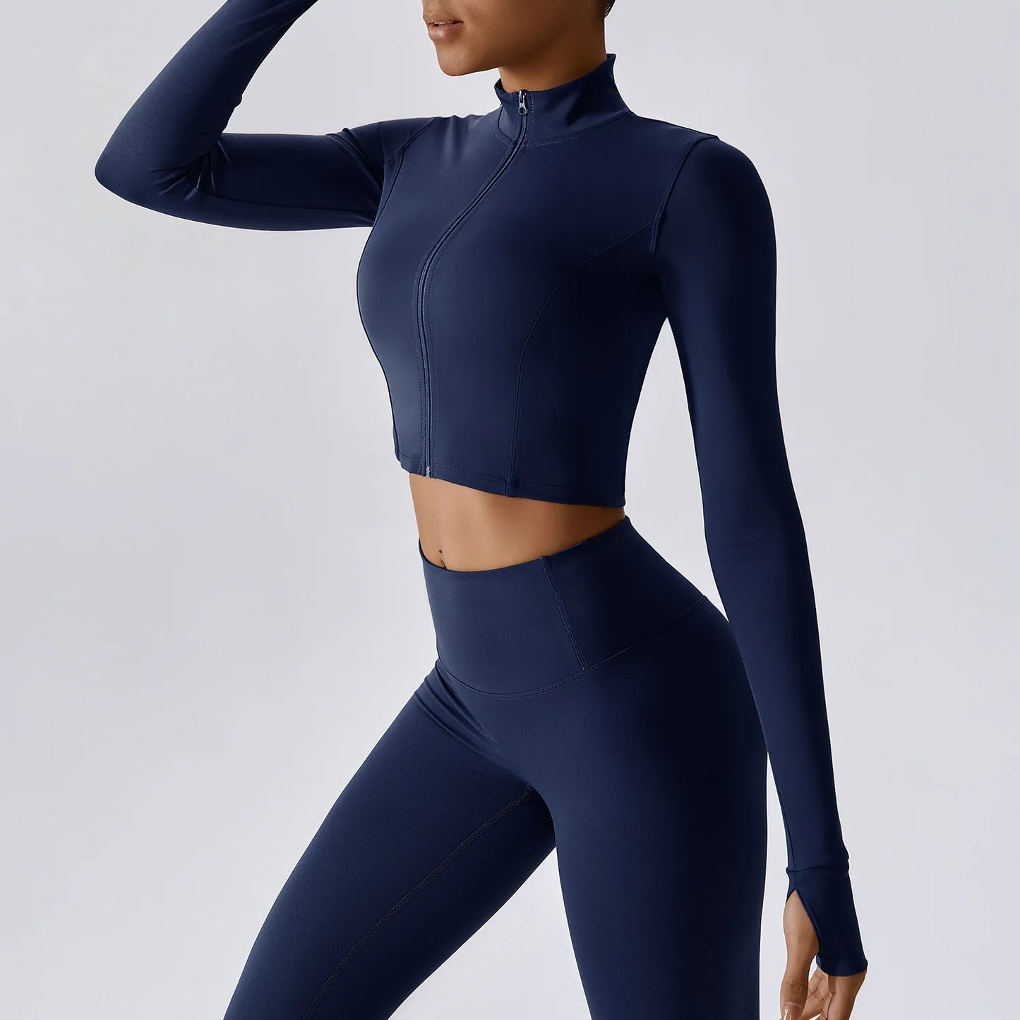 YIYI Breathable High Stretchy Workout Sets Cropped Jacket Sets 3pcs Gym