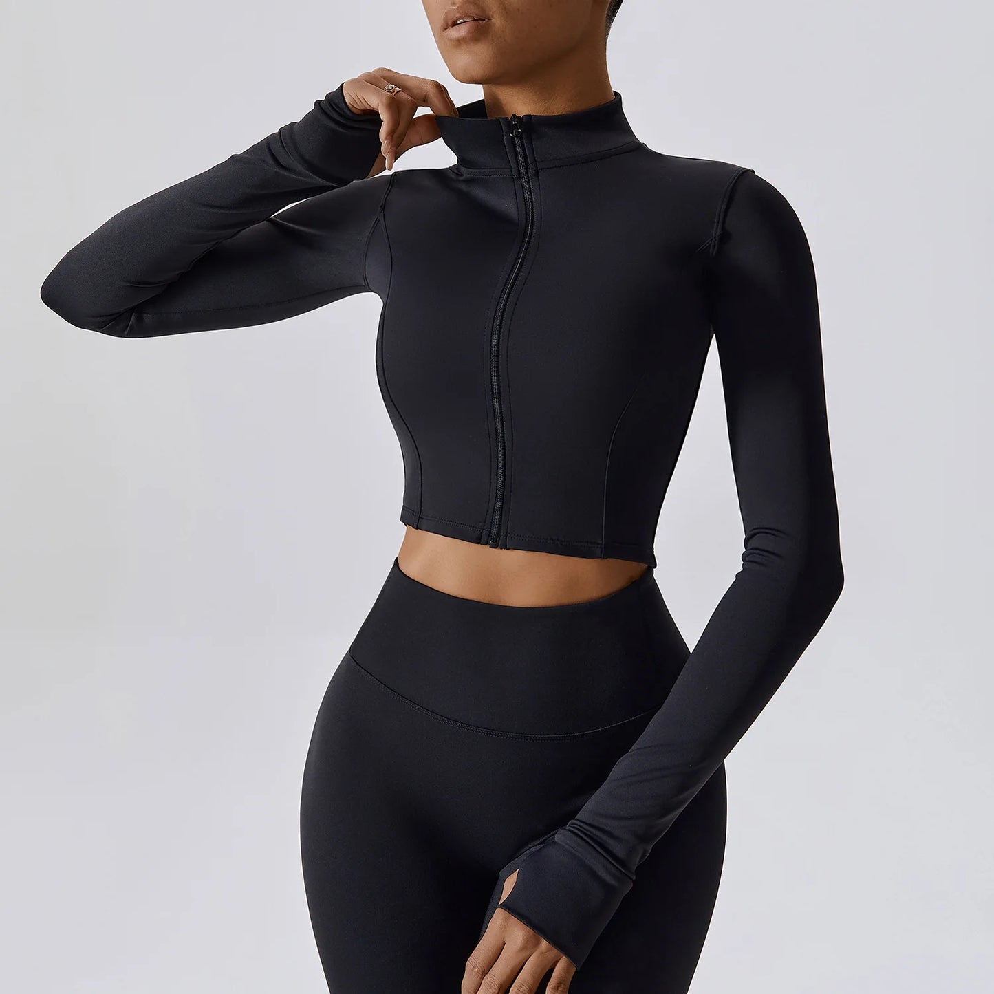 YIYI Breathable High Stretchy Workout Sets Cropped Jacket Sets 3pcs Gym