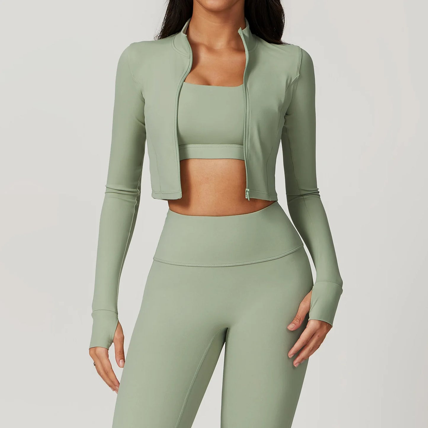 YIYI Breathable High Stretchy Workout Sets Cropped Jacket Sets 3pcs Gym