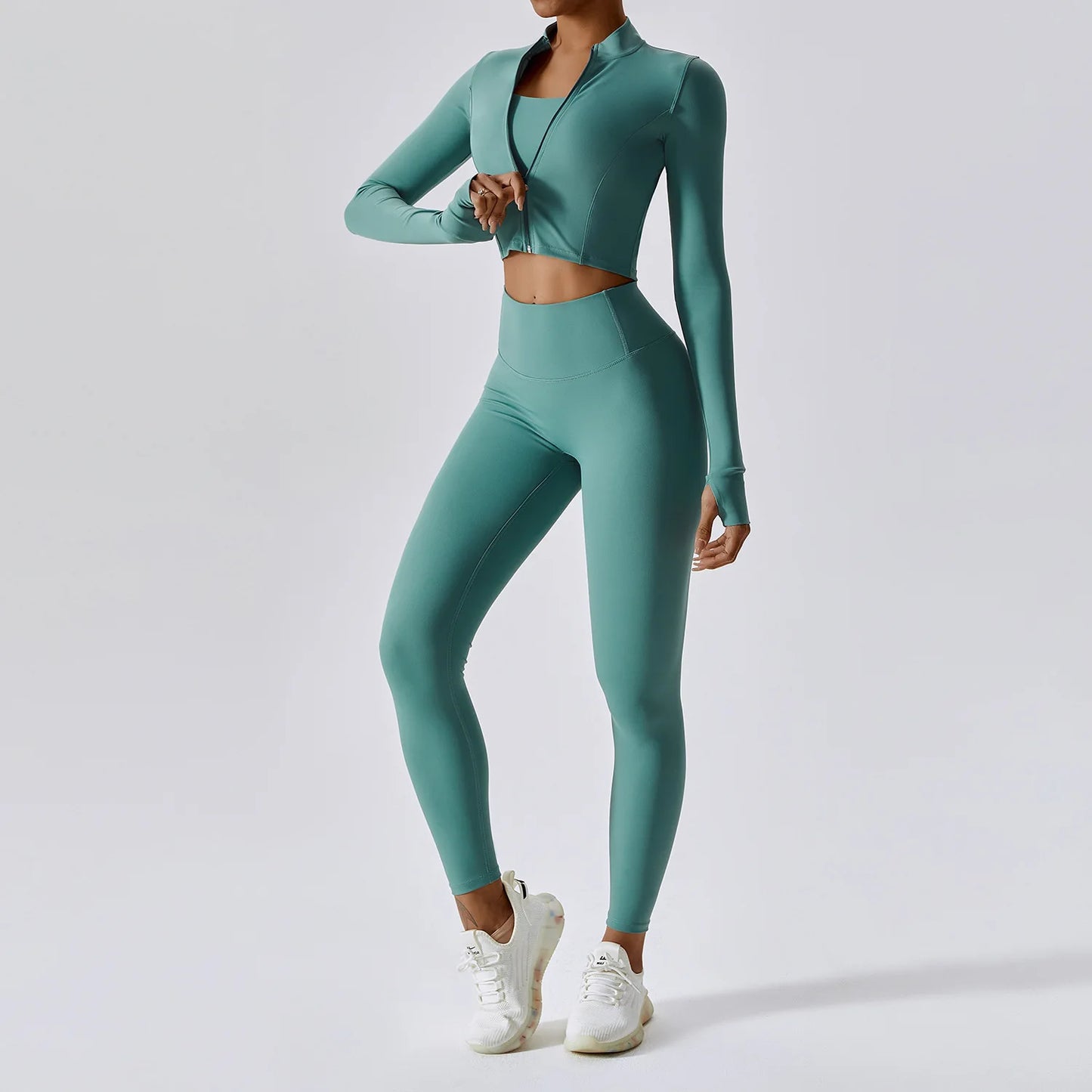 YIYI Breathable High Stretchy Workout Sets Cropped Jacket Sets 3pcs Gym