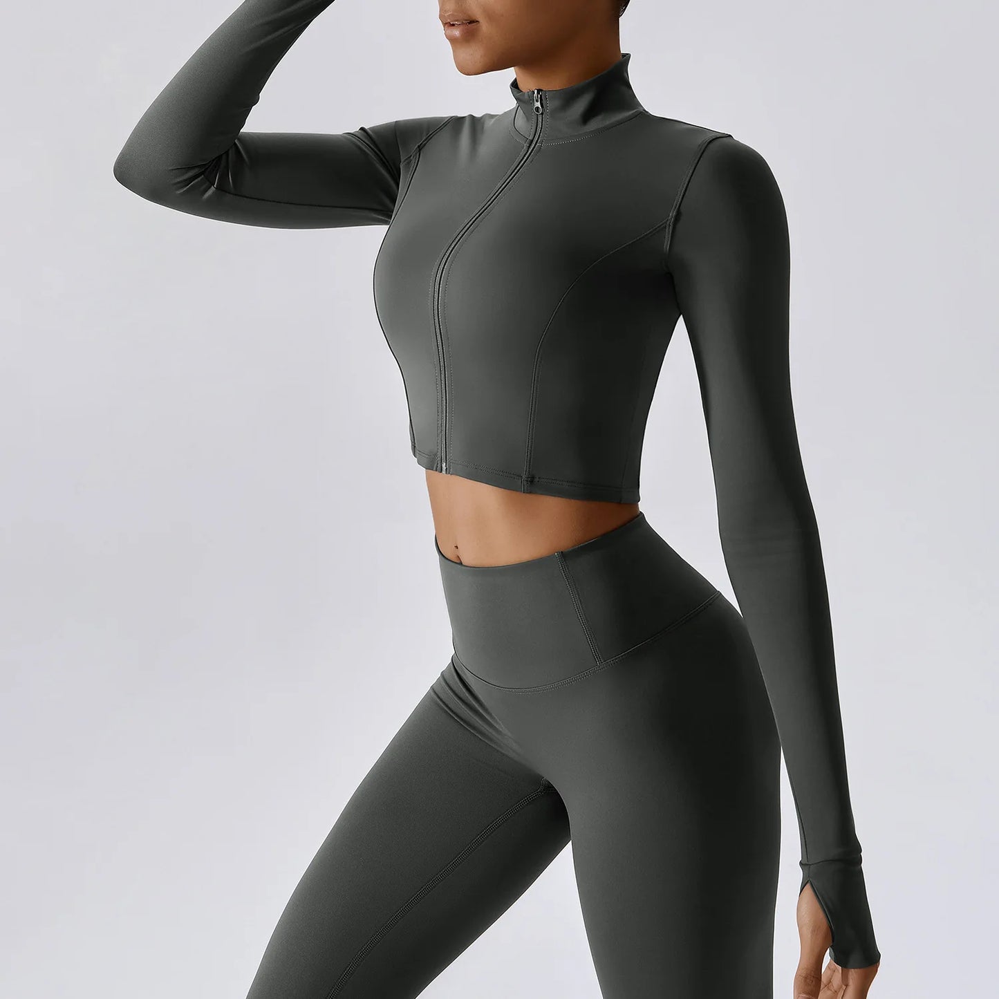 YIYI Breathable High Stretchy Workout Sets Cropped Jacket Sets 3pcs Gym
